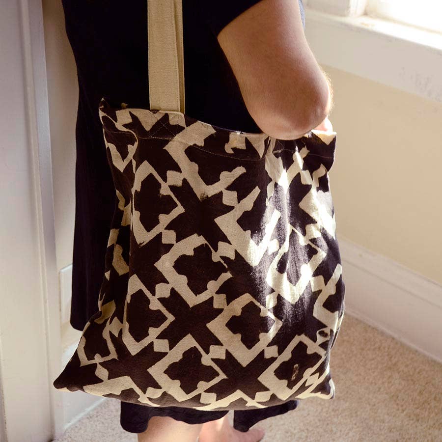 Block Printed Cotton Tote Shoulder Bag - Diamond