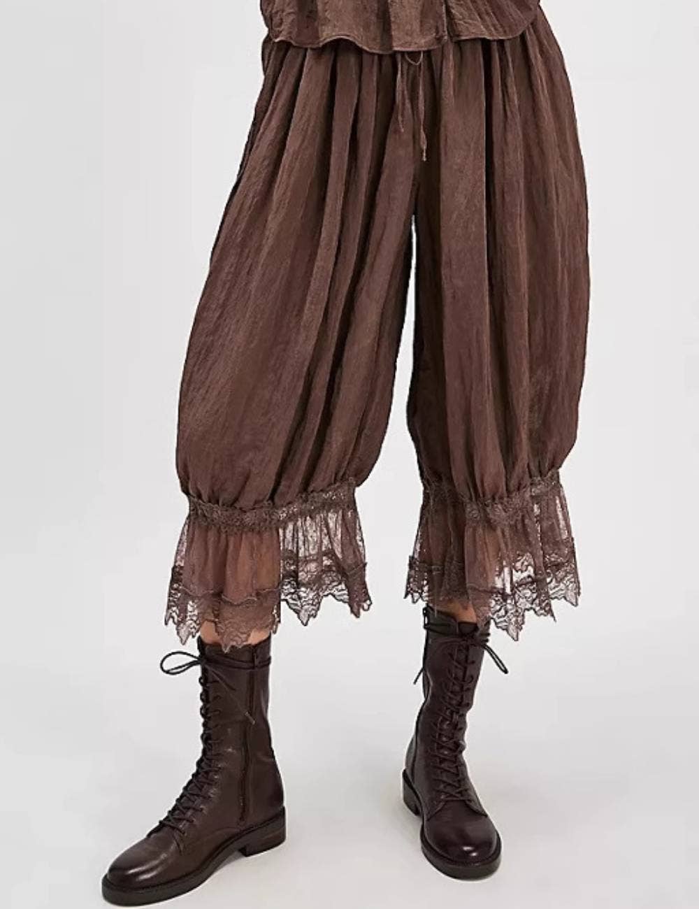 Ladies Elastic Waist Lace String Tie Lantern Pants