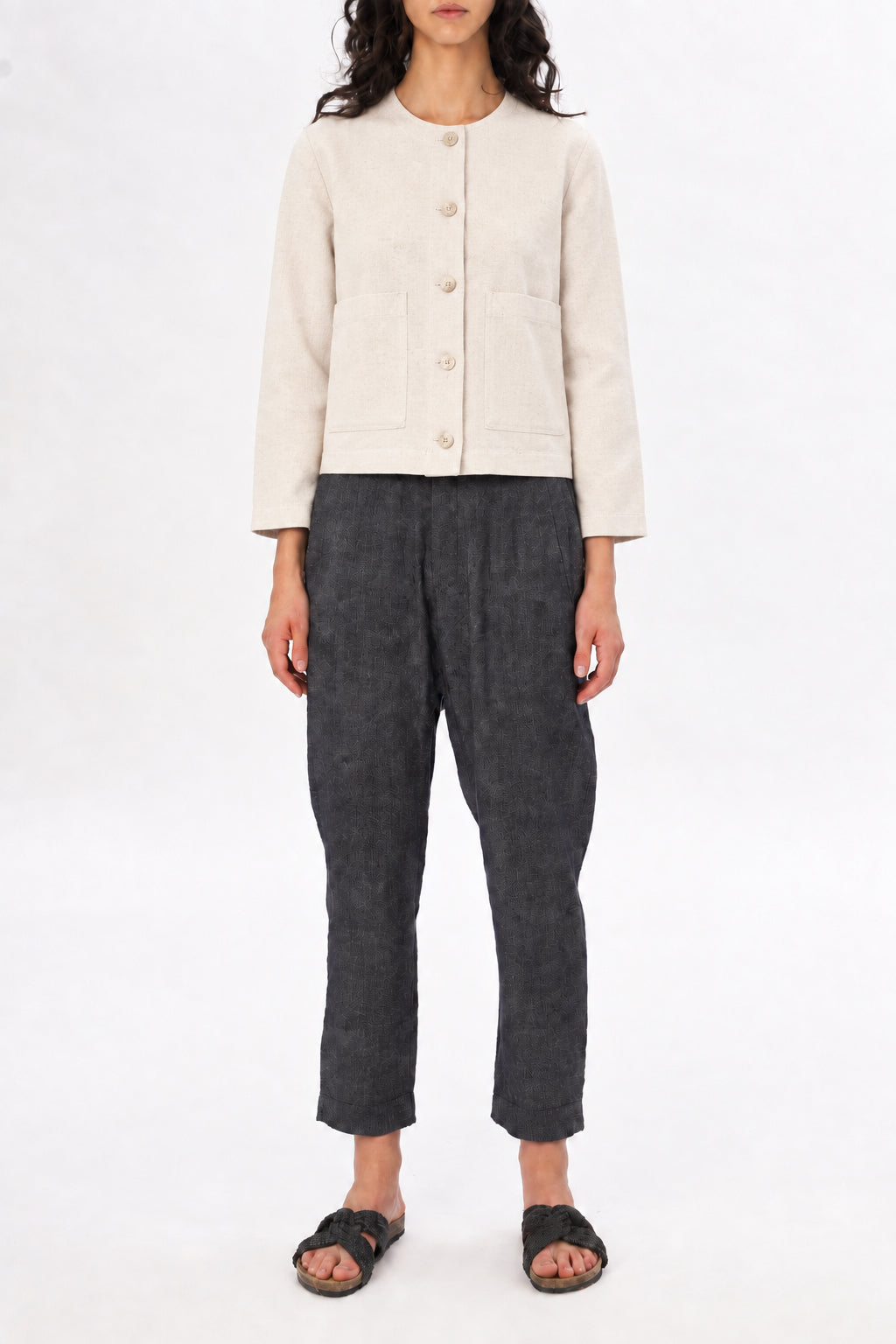Denim Cotton Linen Elastic Pants