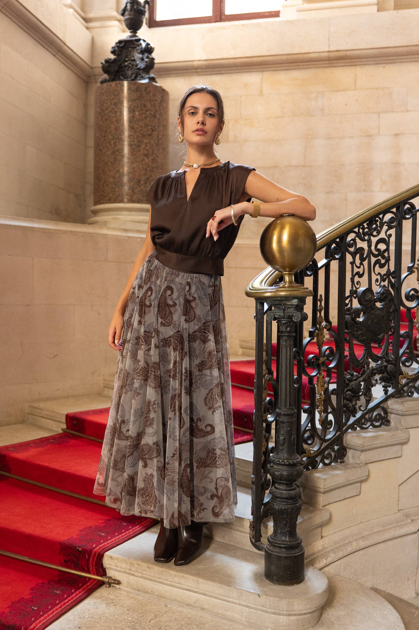 Amber skirt in toile de Jouy printed tulle - CK08202-1
