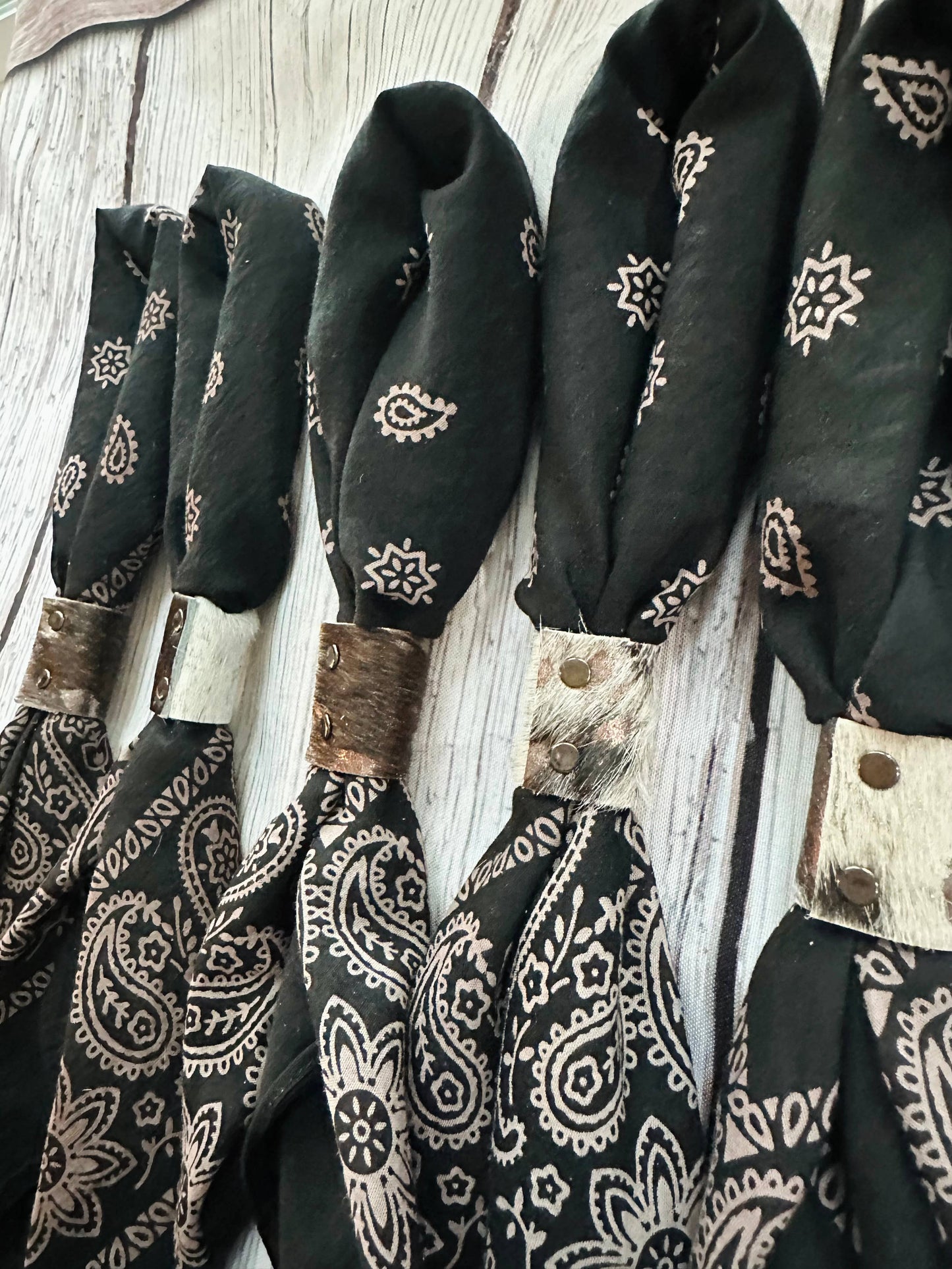 Black Hand Dyed Bandanas With Leather Slides