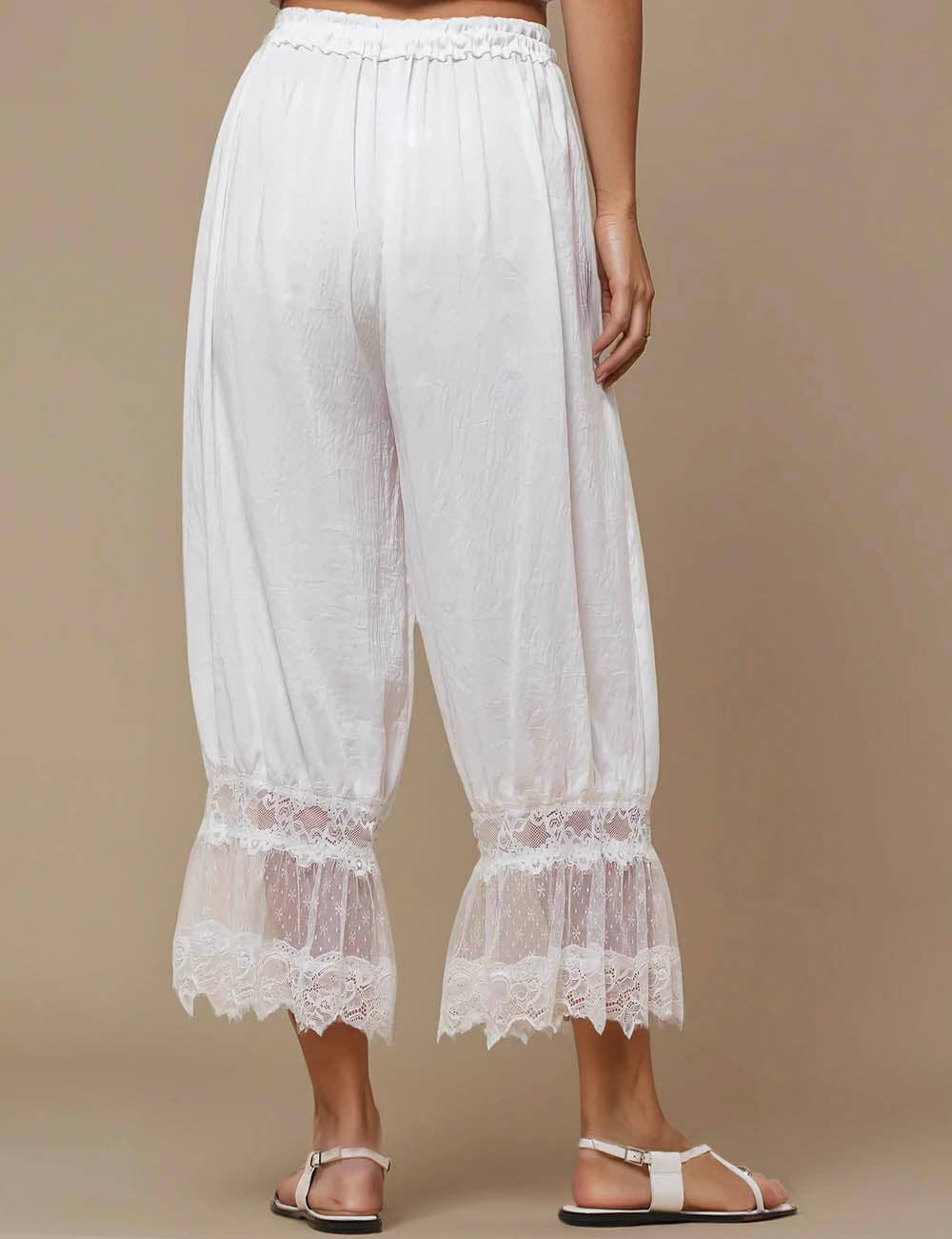 Ladies Elastic Waist Lace String Tie Lantern Pants