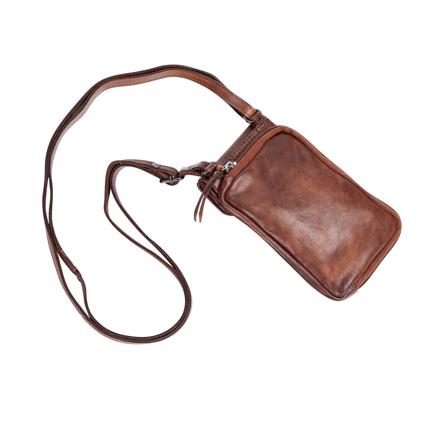 Leather Elk Phone-Shoulder Bag Brown for Women