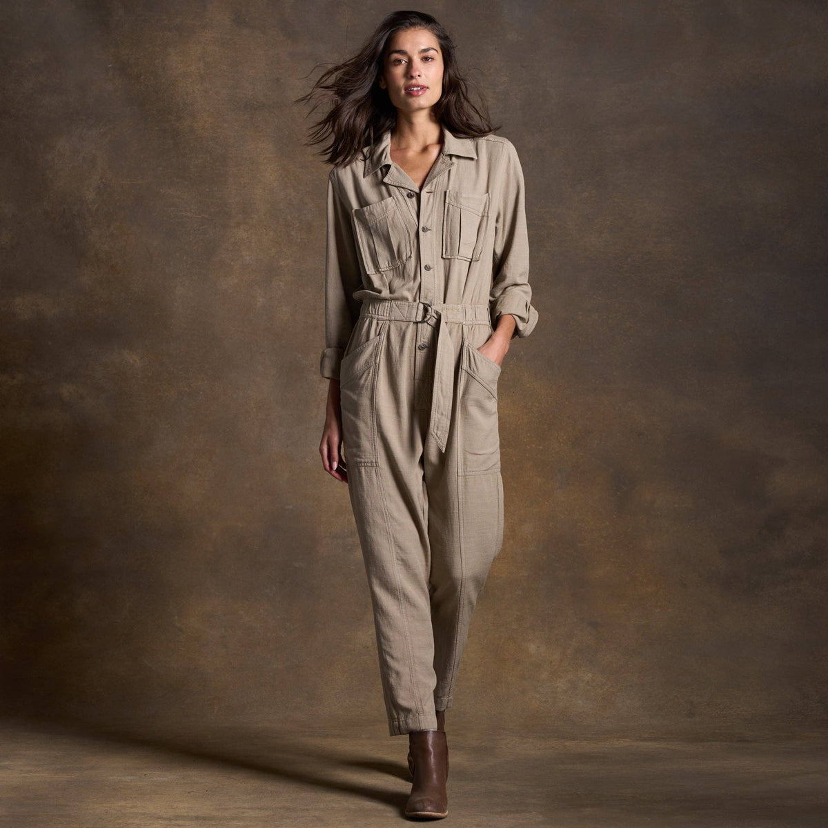 Slub Twill Long Sleeve Jumpsuit by Rowan