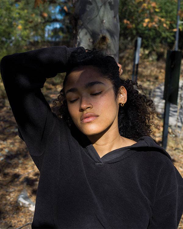 Inside Out Cropped V-Notch Hoody - Twill Back Cotton Fleece