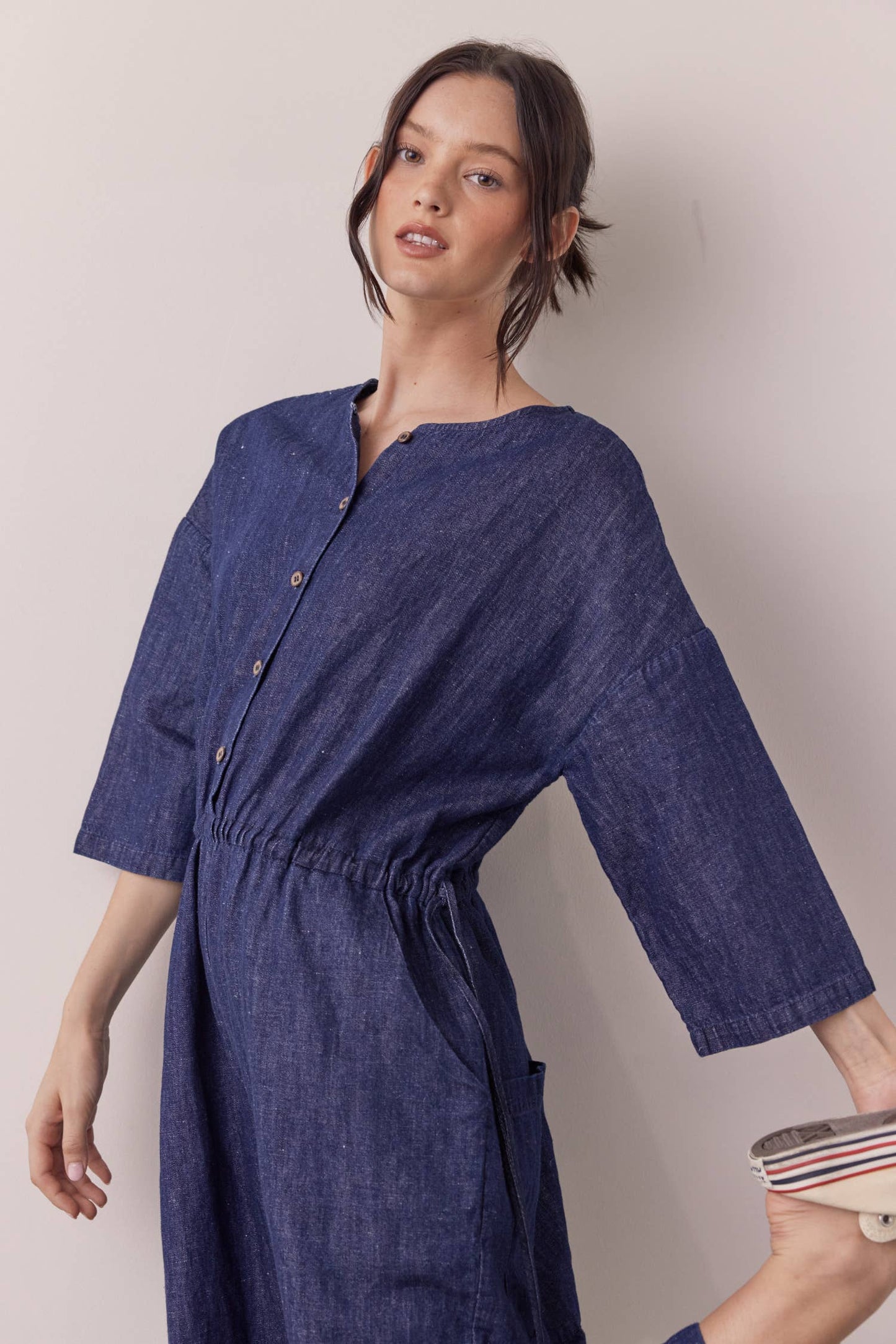 Denim button-down jumpsuit