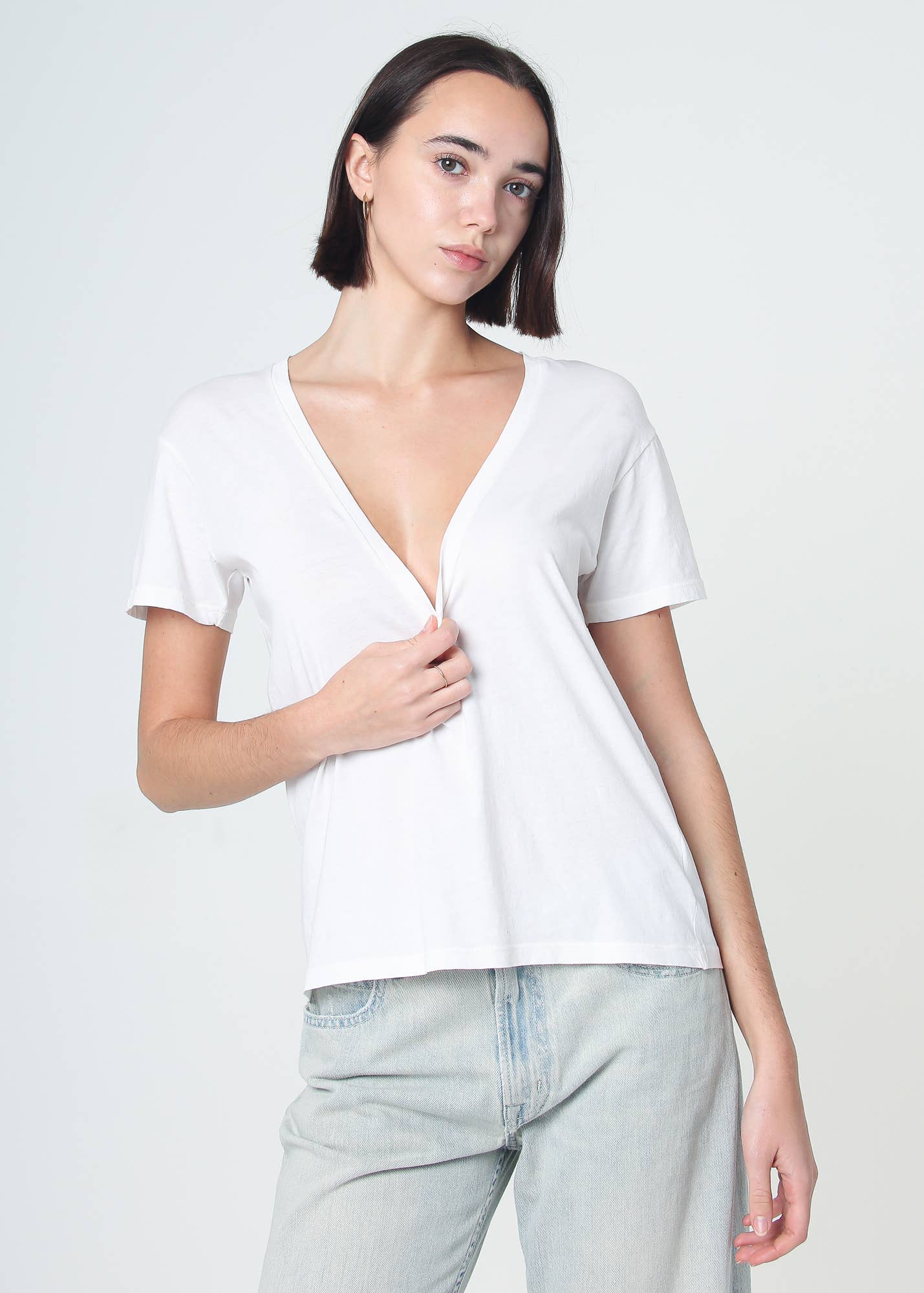 Supima Cotton Plunge V Neck Tee - Vintage White