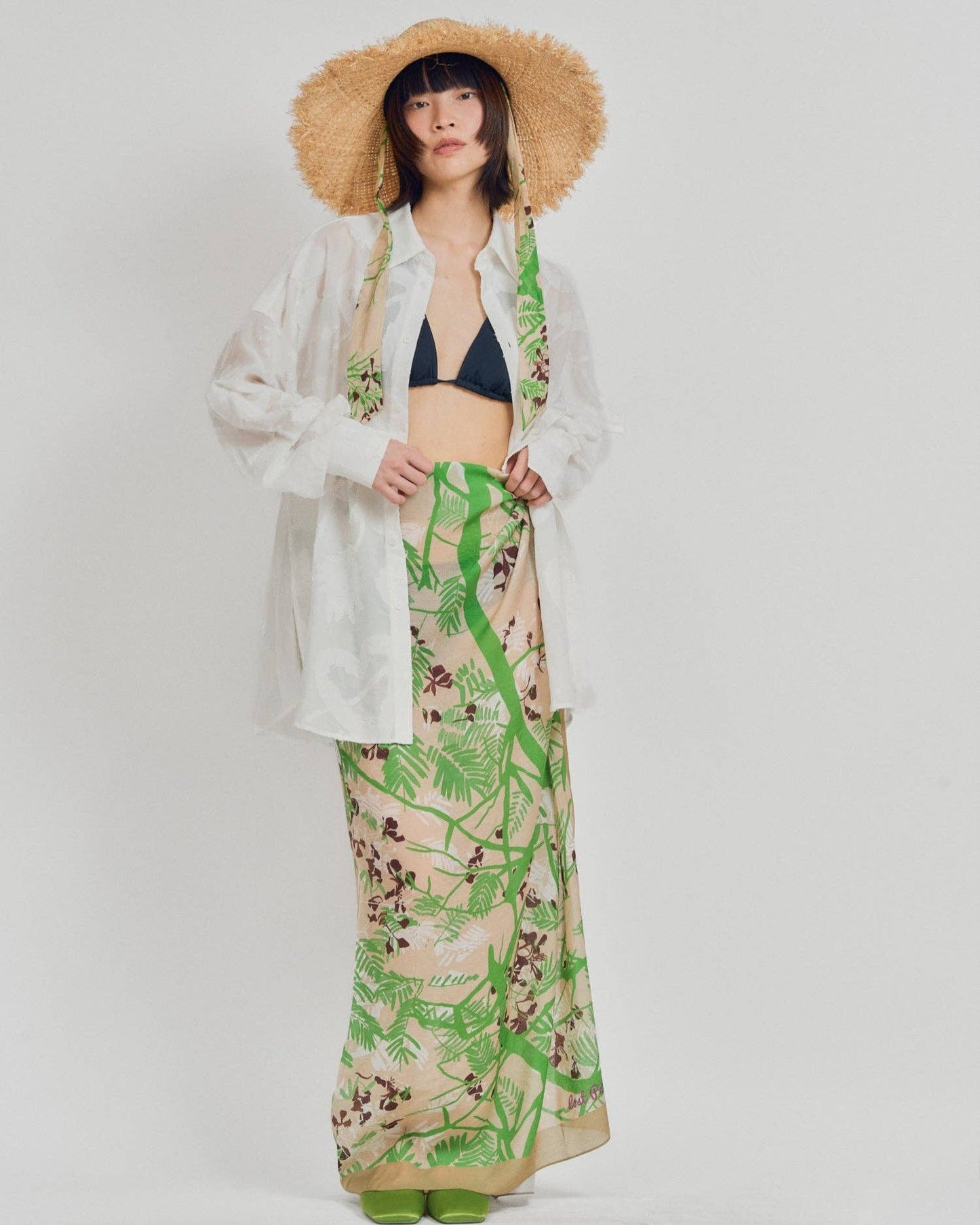 "Coco Dream" Beach Sarong Wrap - Khaki & Green