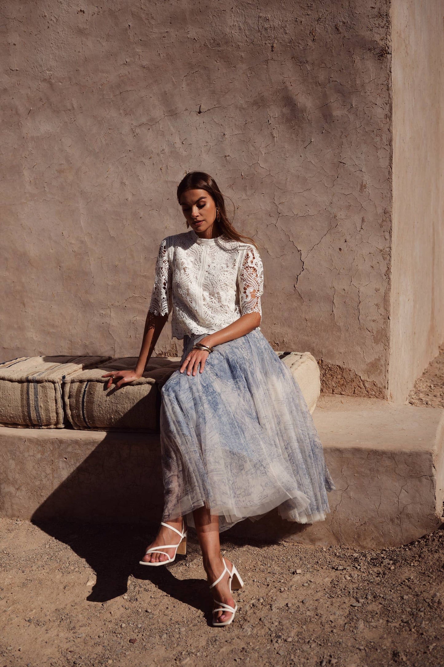 Amber skirt in toile de Jouy printed tulle - CK08202-1