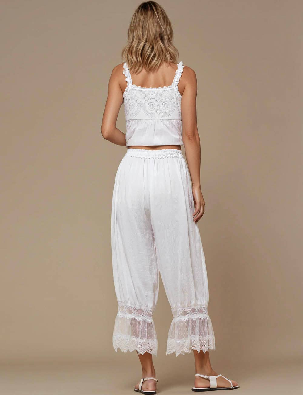 Ladies Elastic Waist Lace String Tie Lantern Pants