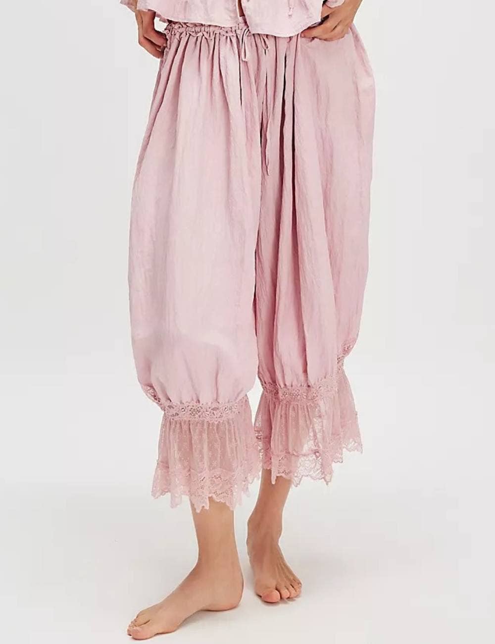 Ladies Elastic Waist Lace String Tie Lantern Pants