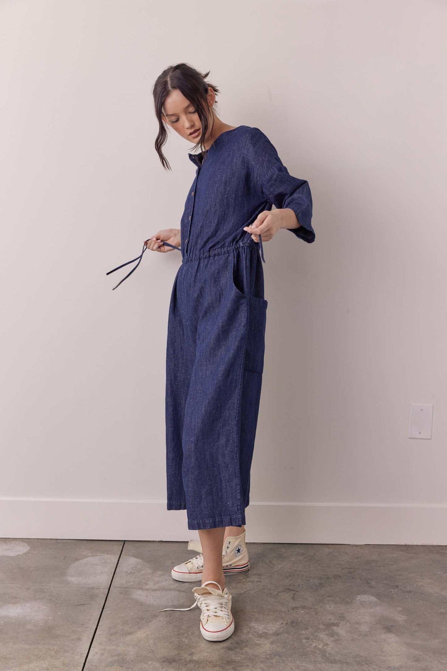Denim button-down jumpsuit