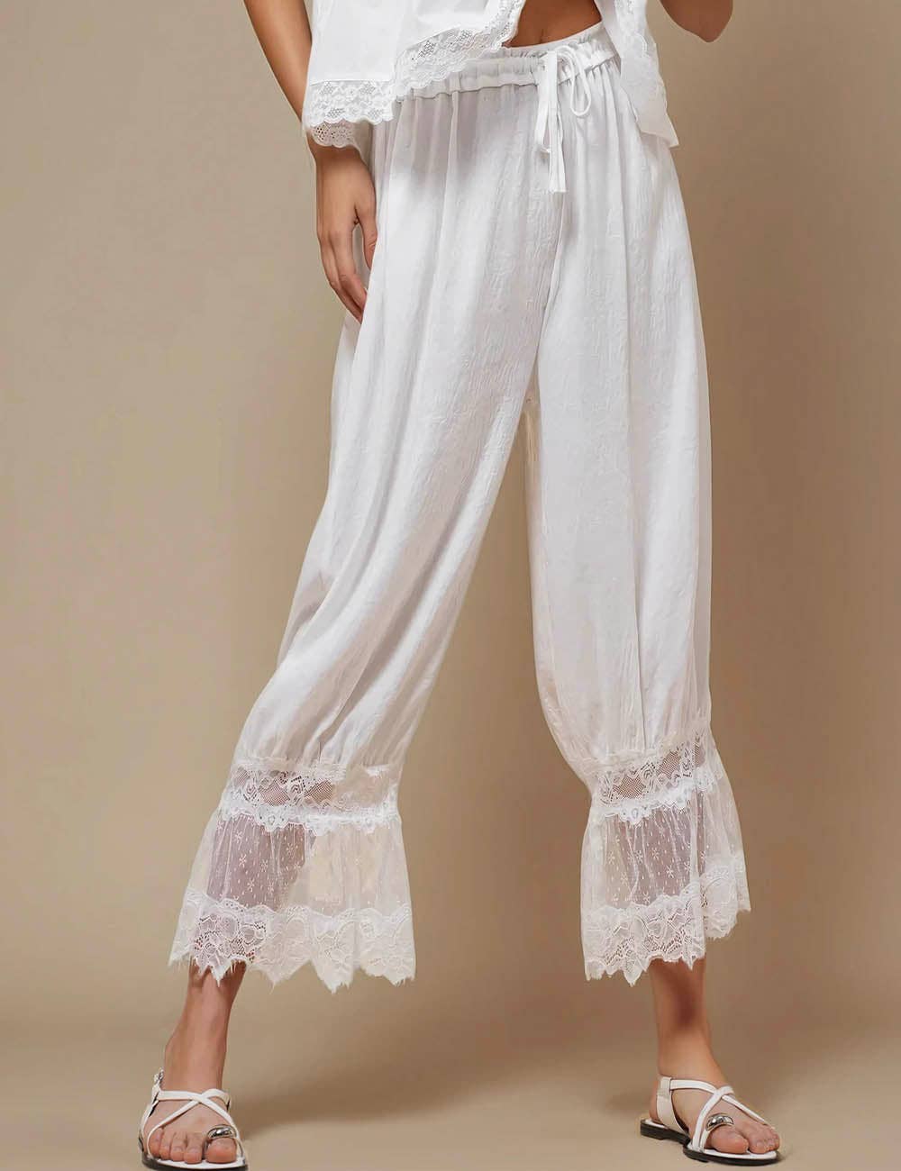 Ladies Elastic Waist Lace String Tie Lantern Pants