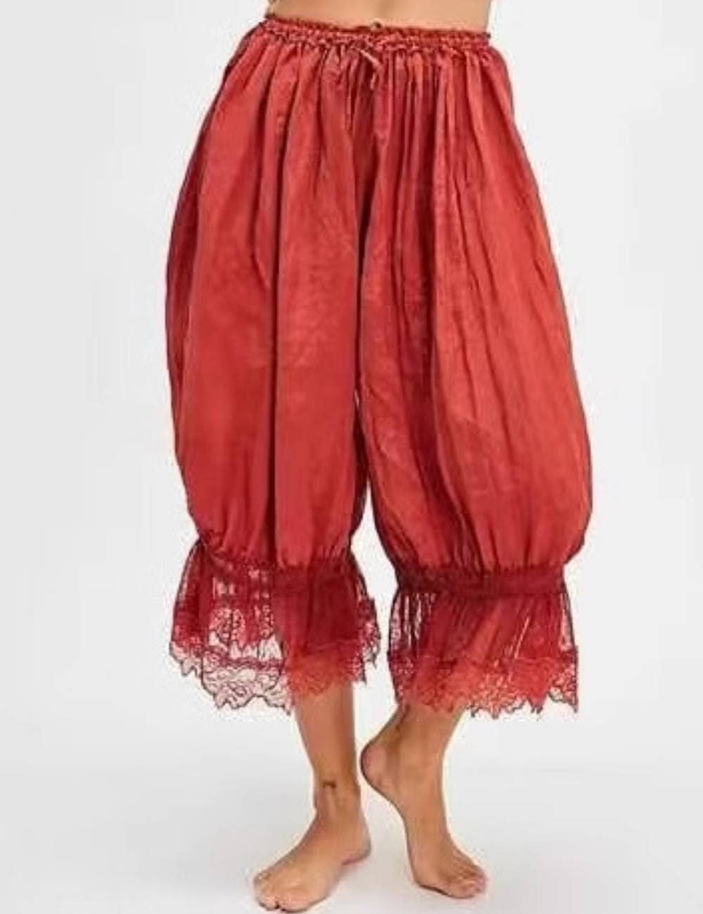 Ladies Elastic Waist Lace String Tie Lantern Pants
