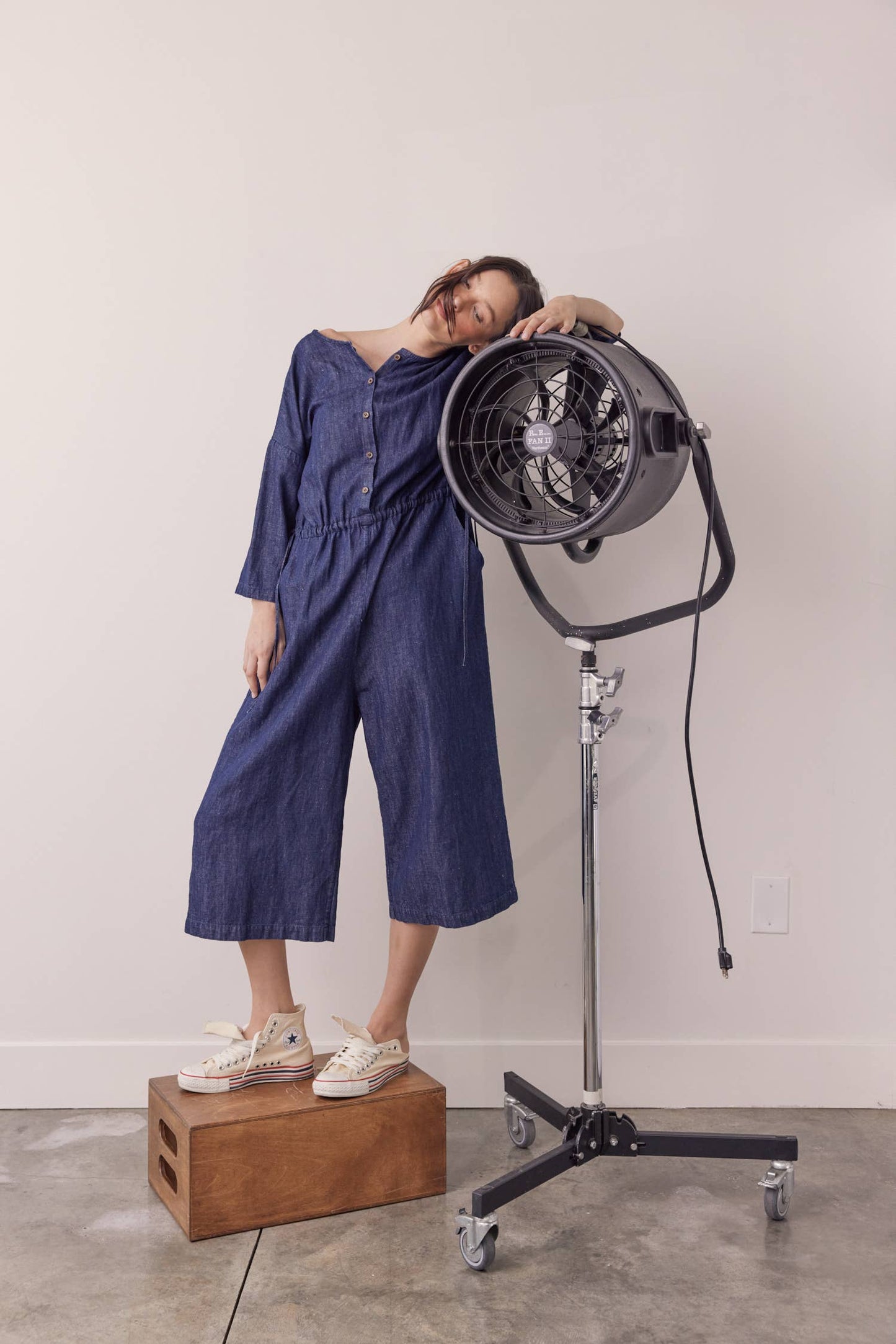 Denim button-down jumpsuit