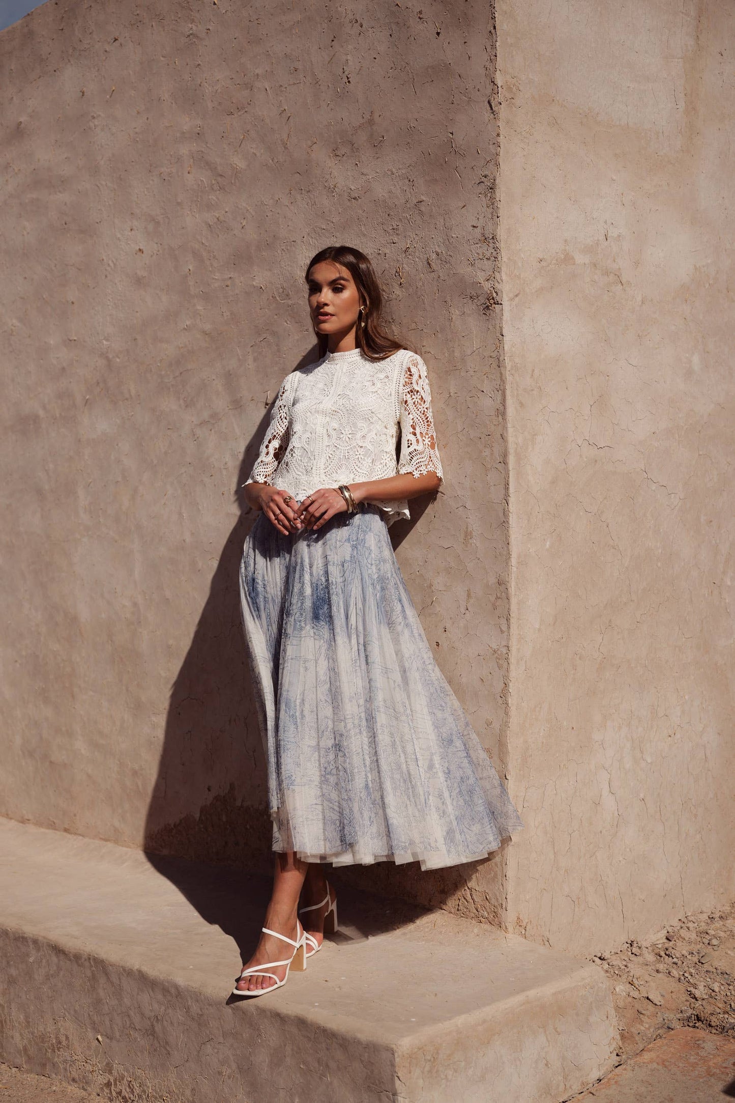 Amber skirt in toile de Jouy printed tulle - CK08202-1