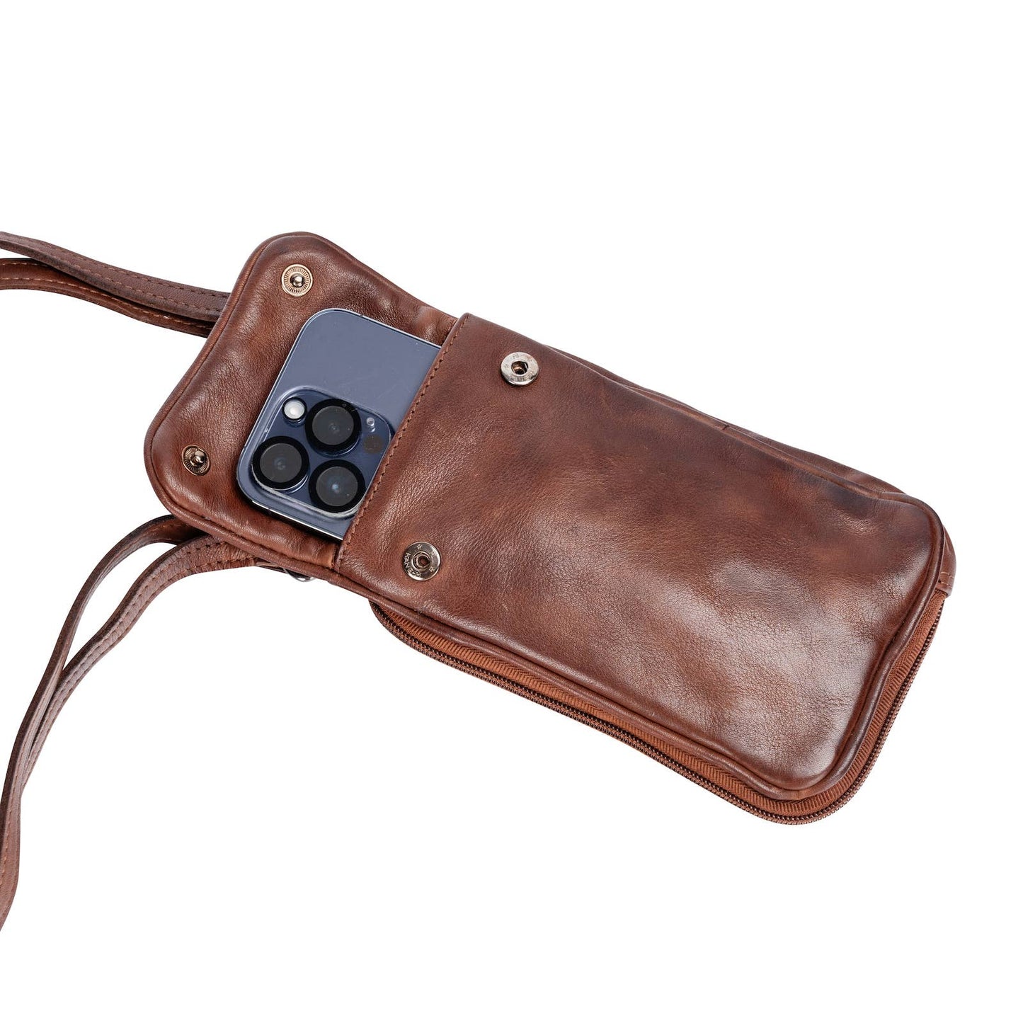 Leather Elk Phone-Shoulder Bag Brown for Women
