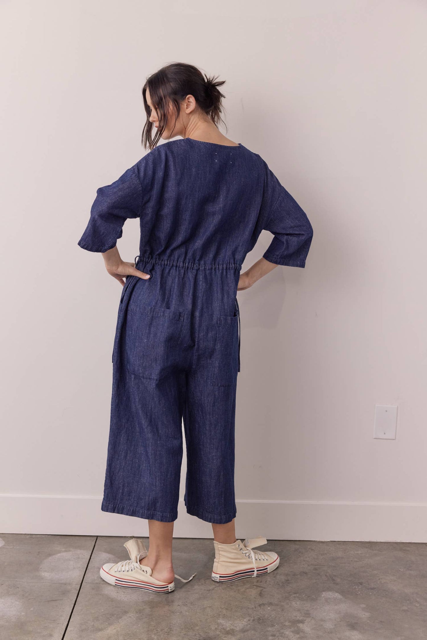 Denim button-down jumpsuit