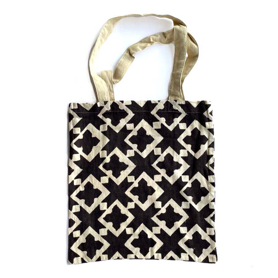 Block Printed Cotton Tote Shoulder Bag - Diamond