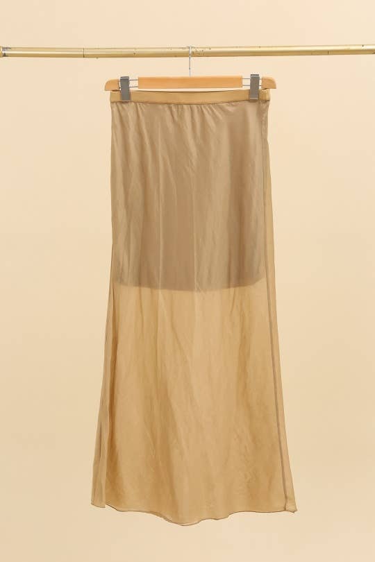 LONG FLUID SKIRT WITH ELASTIC WAIST IN RAYON AND SILK