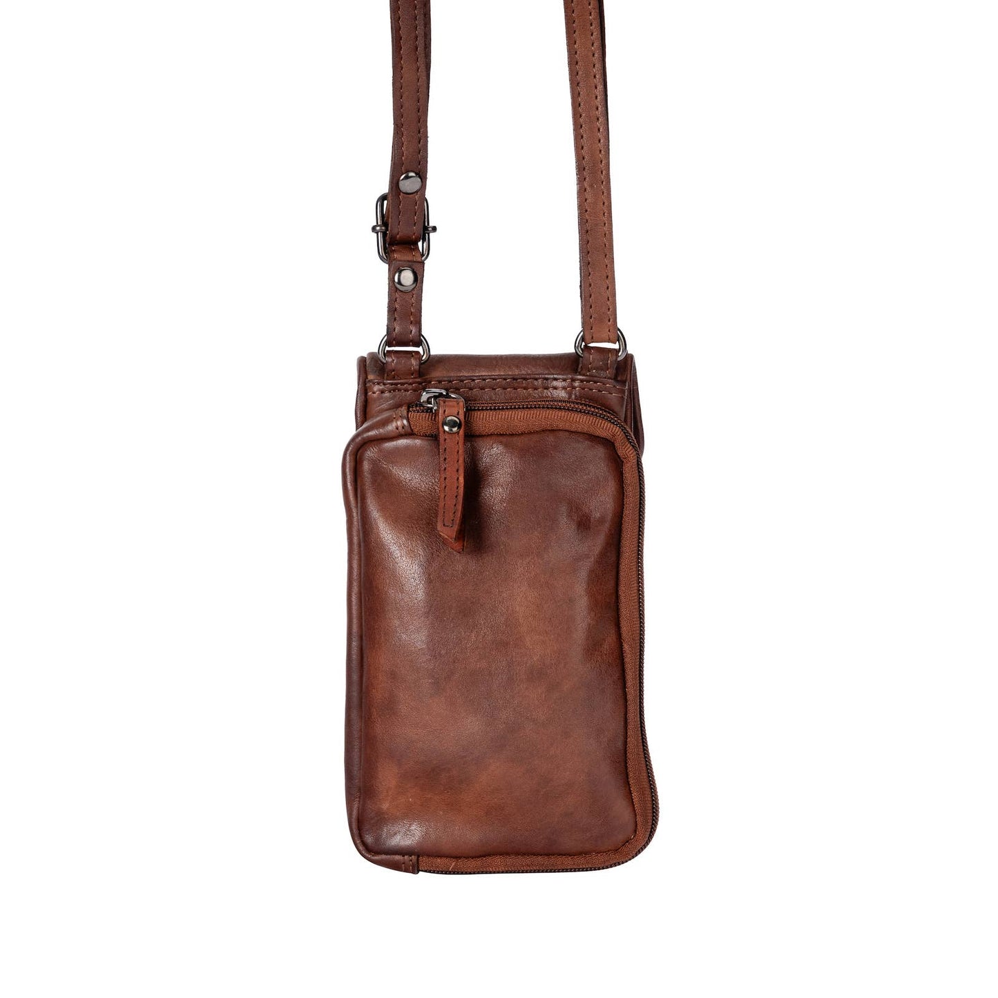Leather Elk Phone-Shoulder Bag Brown for Women