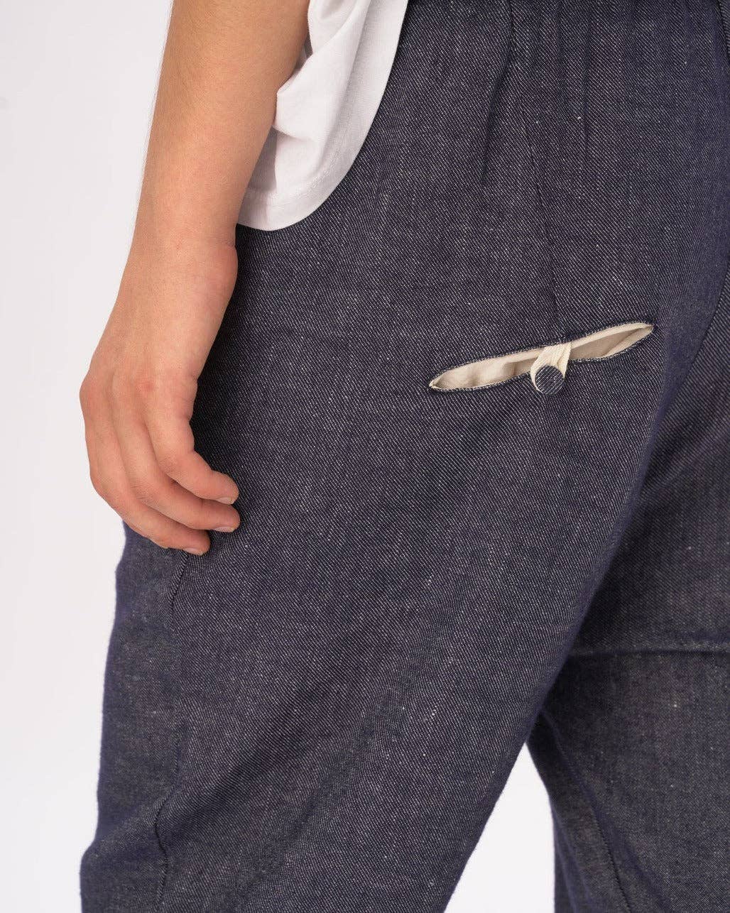 Denim Cotton Linen Elastic Pants