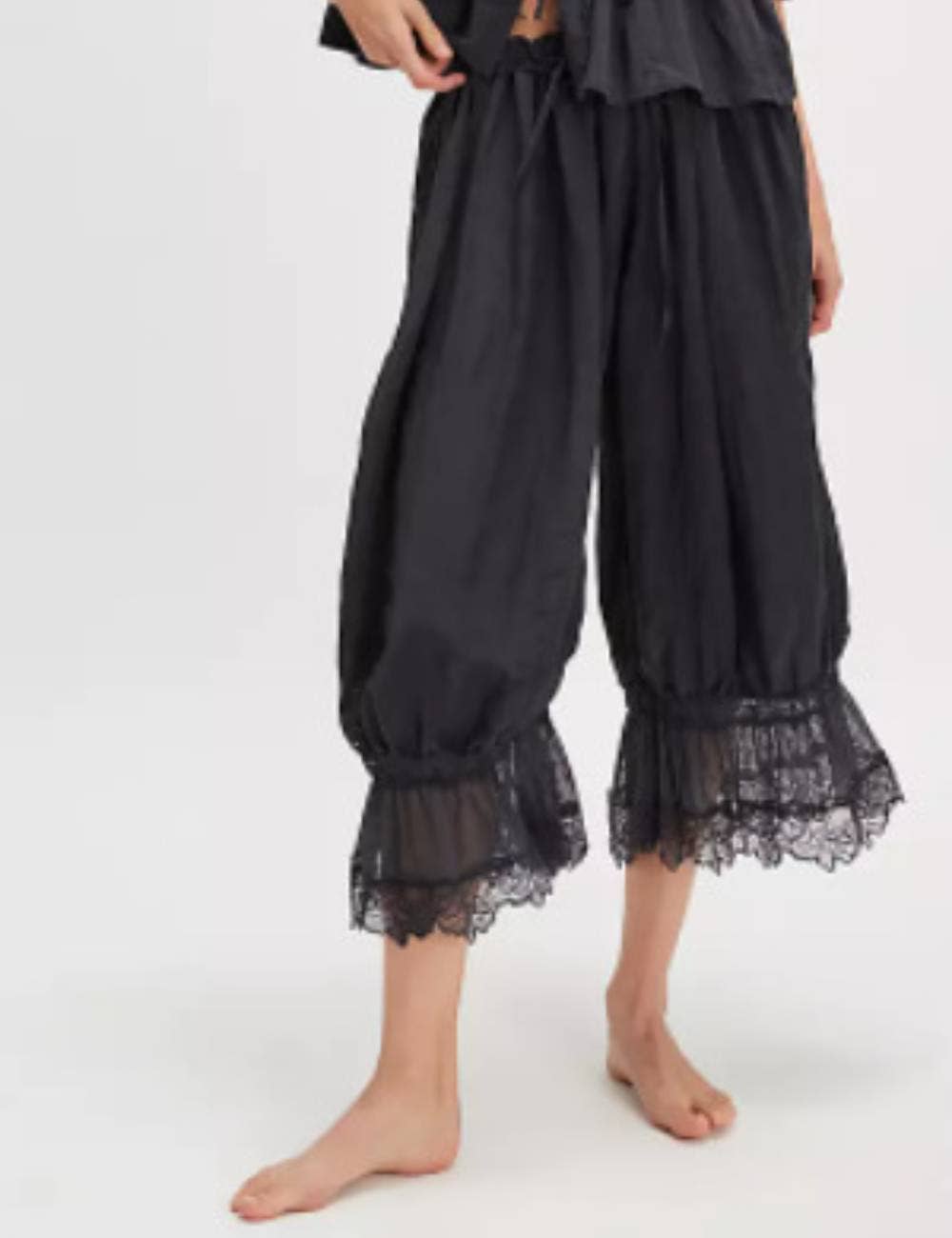Ladies Elastic Waist Lace String Tie Lantern Pants
