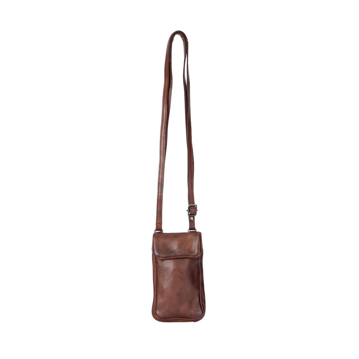 Leather Elk Phone-Shoulder Bag Brown for Women