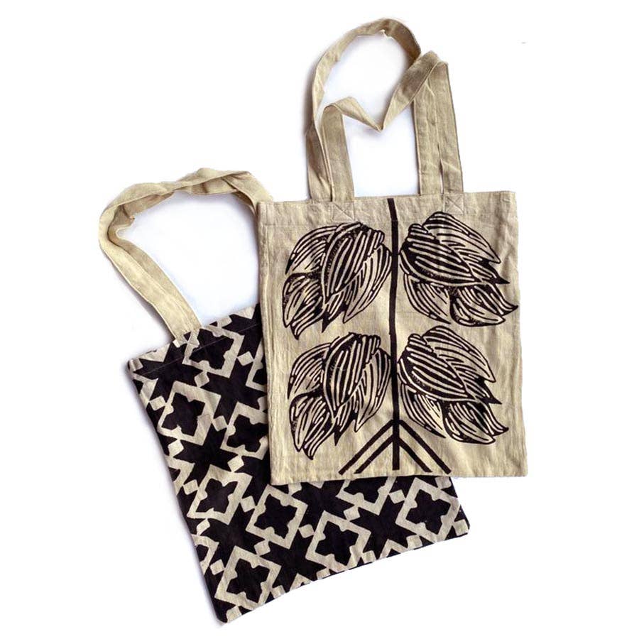 Block Printed Cotton Tote Shoulder Bag - Diamond