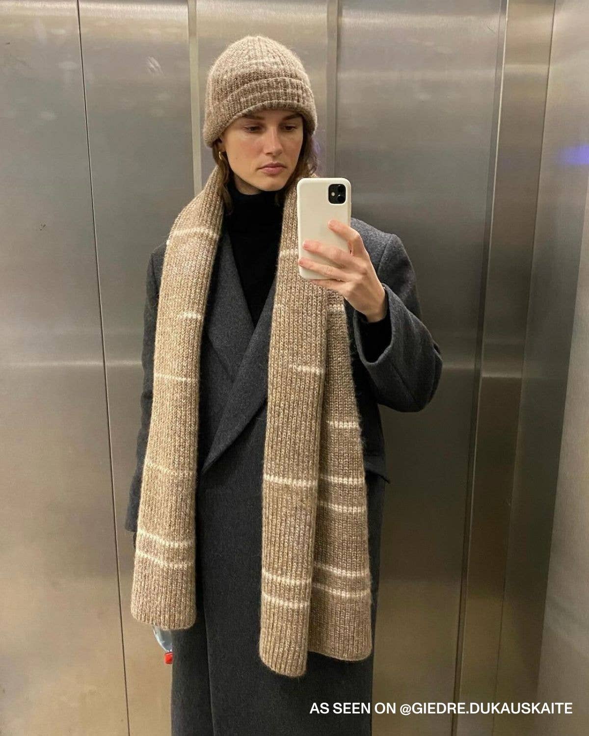 Raštų: Buckwheat & Off White Alpaca Wool Beanie