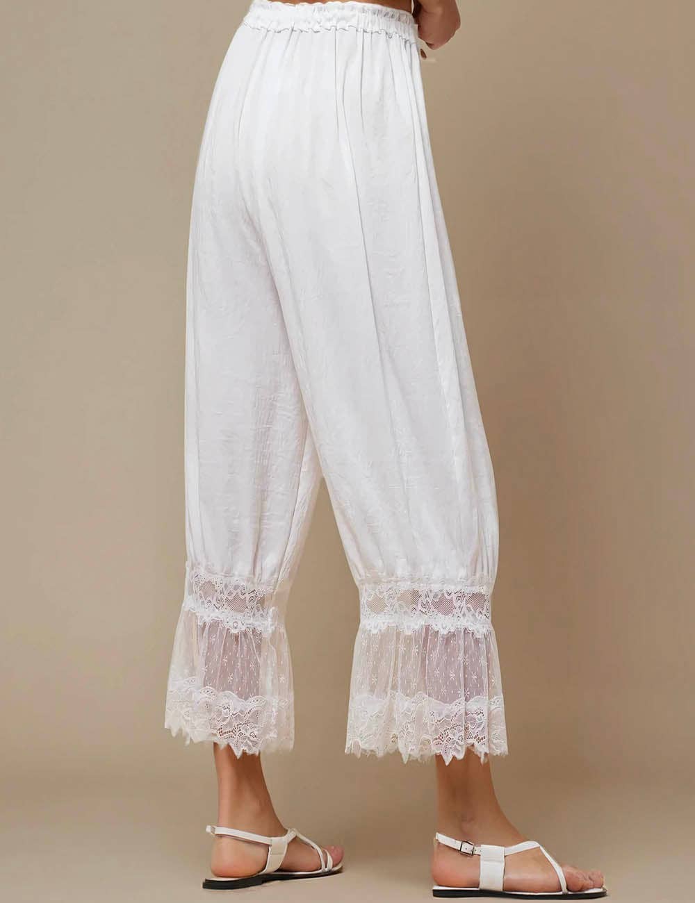 Ladies Elastic Waist Lace String Tie Lantern Pants