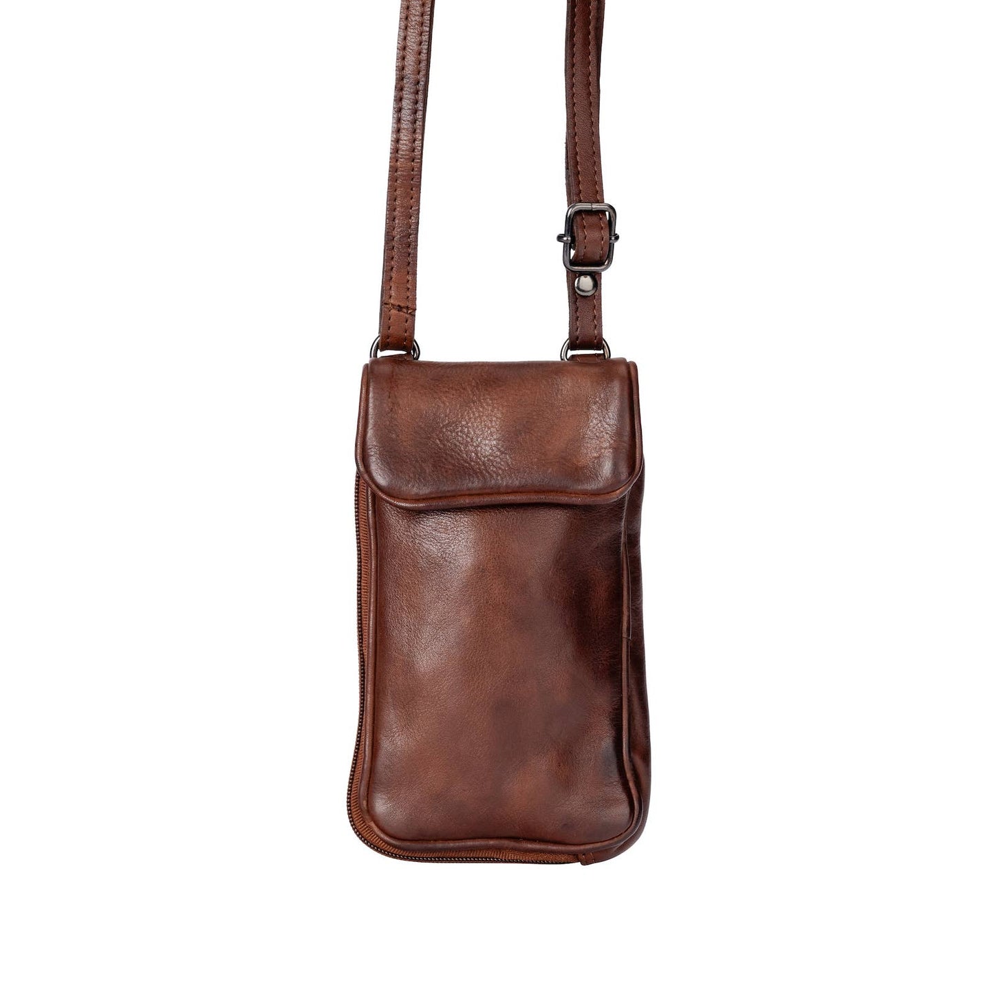 Leather Elk Phone-Shoulder Bag Brown for Women