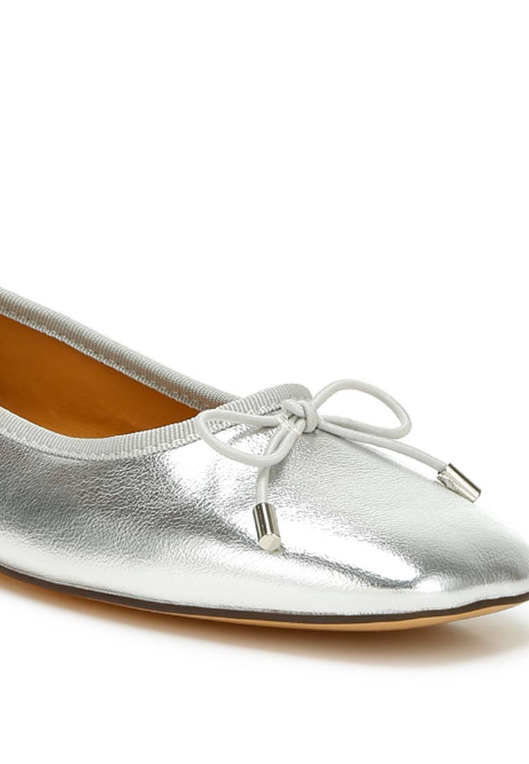 Primrose Metallic Pleather Bow Ballerinas