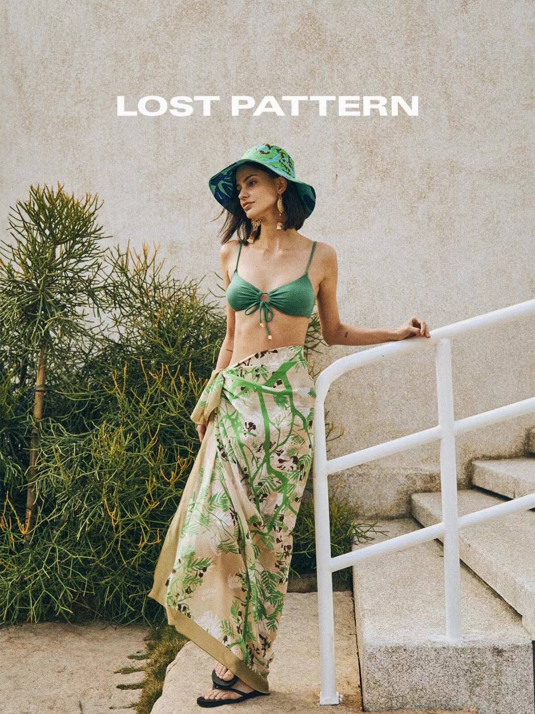 "Coco Dream" Beach Sarong Wrap - Khaki & Green