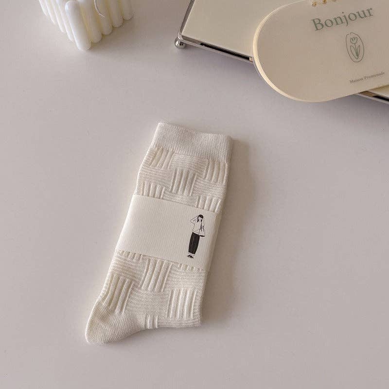 Vertical Stripe Crew Socks Women Cotton Stackable M5A307