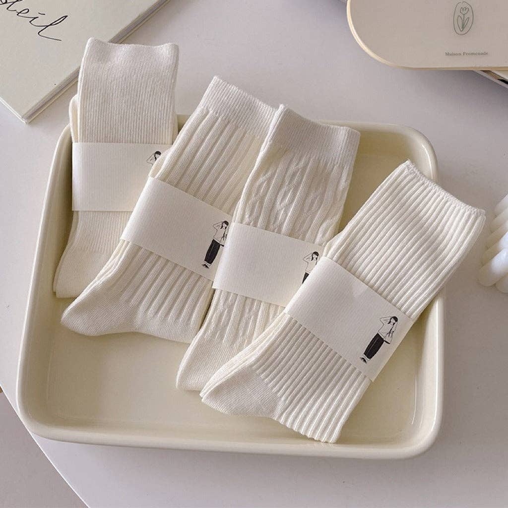 Vertical Stripe Crew Socks Women Cotton Stackable M5A307