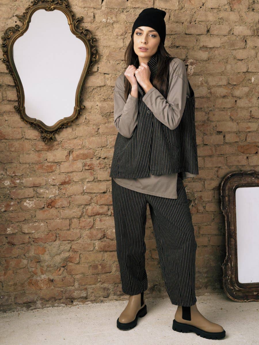 Striped Cotton Elastic Waist Pants