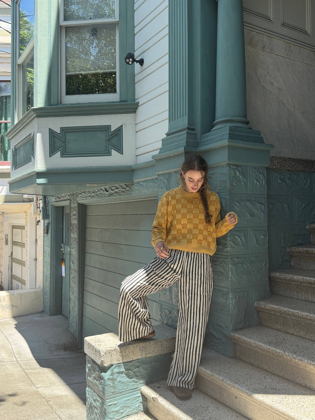 La Vie Est Belle Sweater, Hand Knit & Natural Dyes & Crochet Appliqué