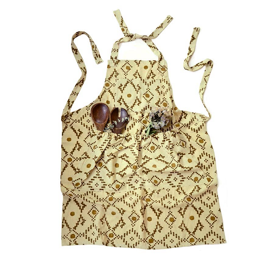 Organic Cotton Blockprint Kitchen/Garden Apron - Golden Way