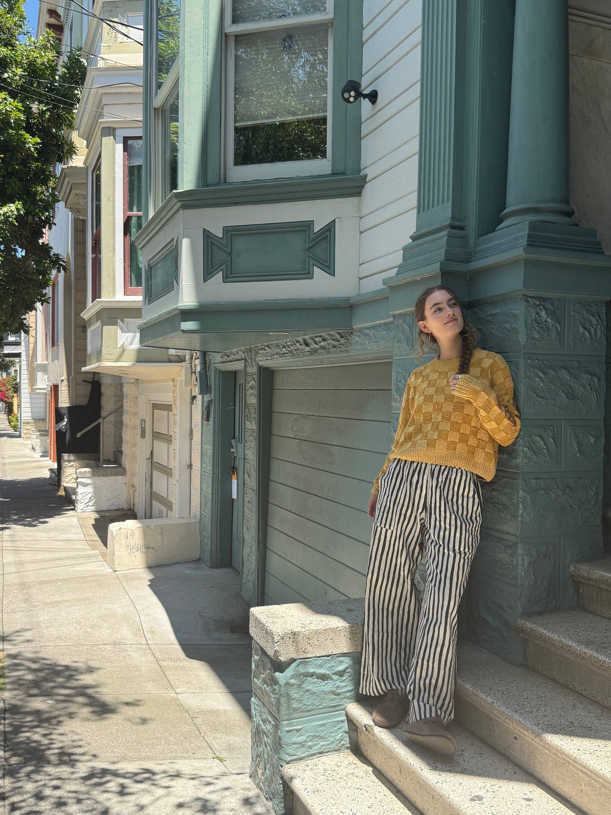 La Vie Est Belle Sweater, Hand Knit & Natural Dyes & Crochet Appliqué