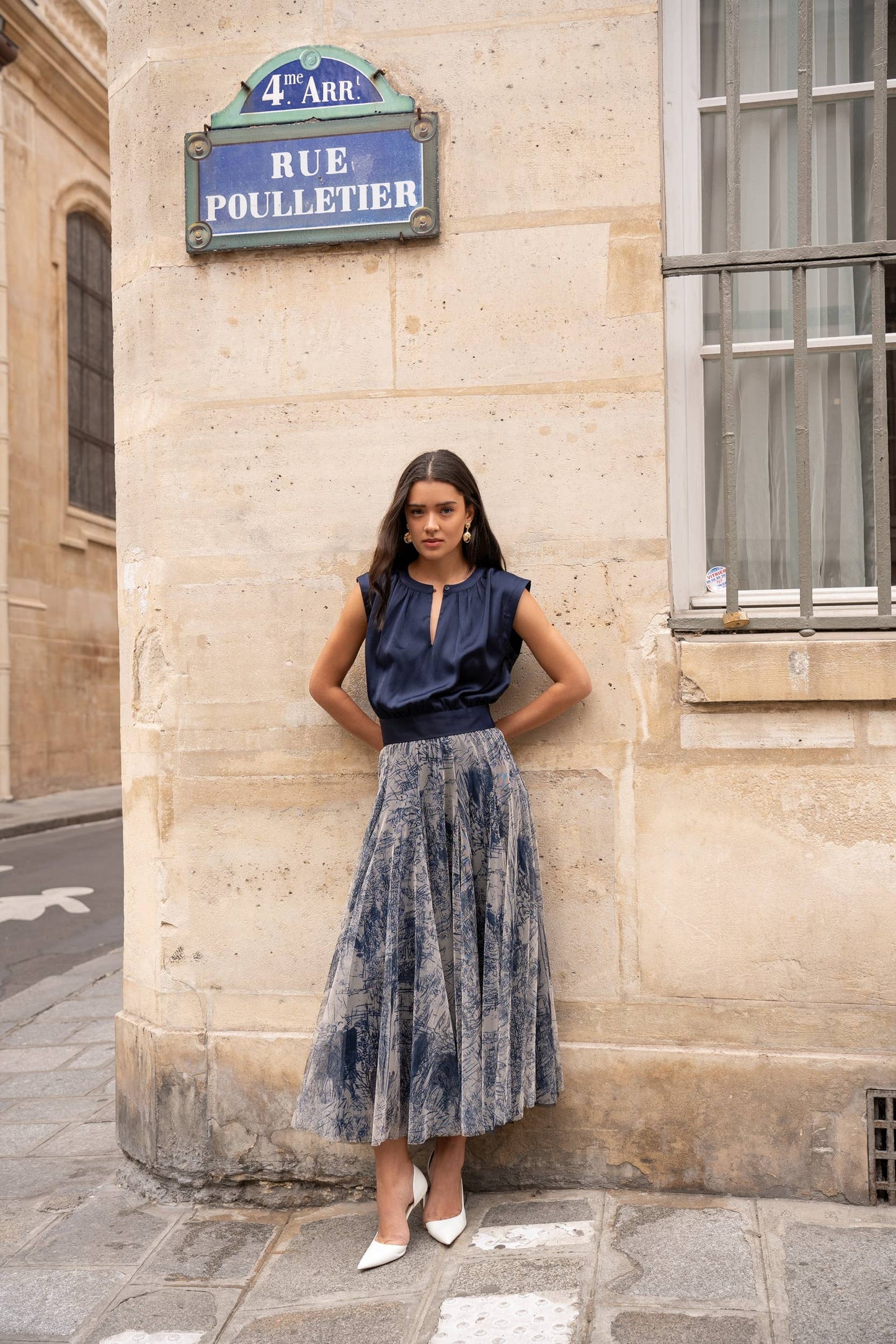 Amber skirt in toile de Jouy printed tulle - CK08202-1
