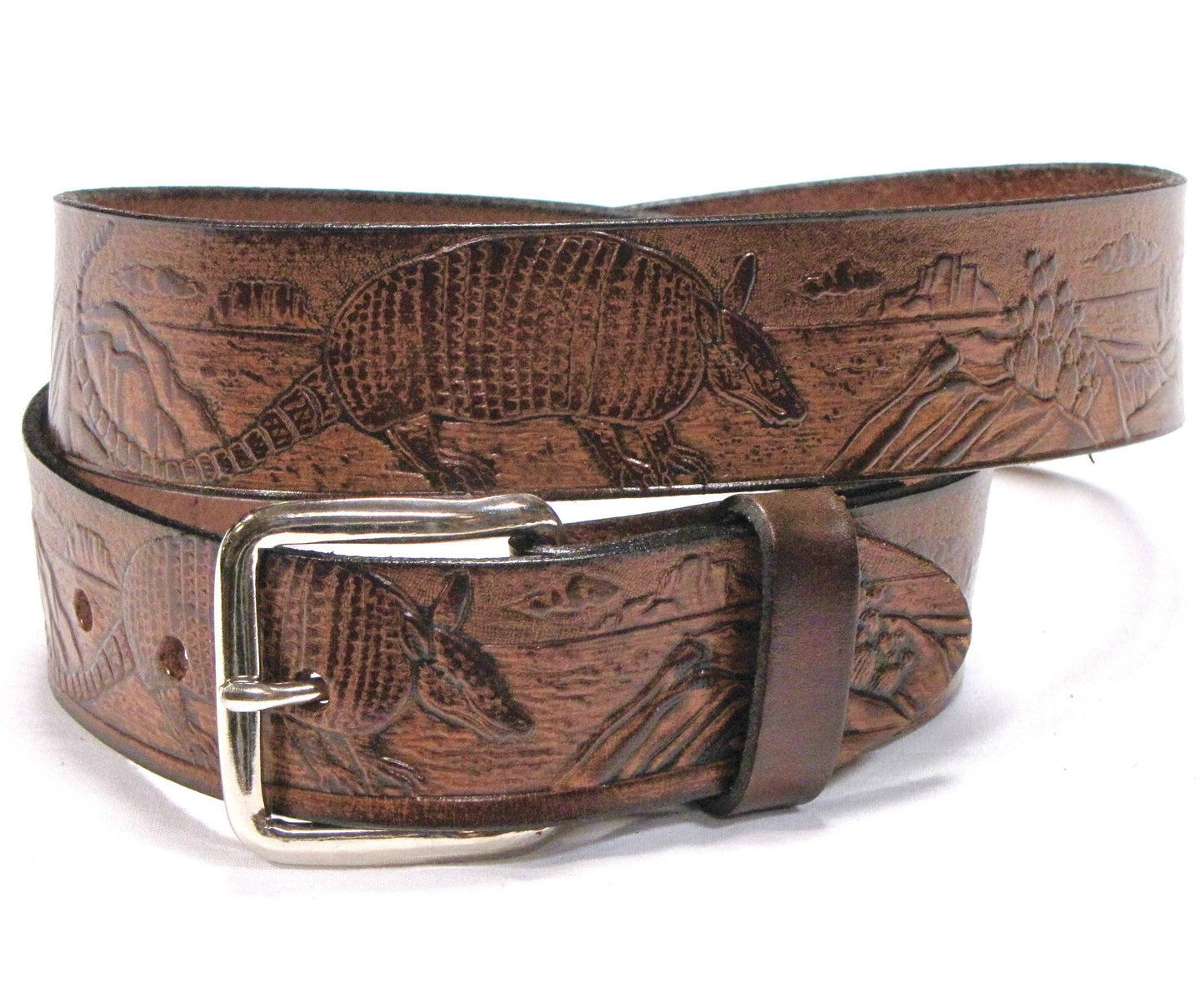 1 1/2" Full Grain Tooled  Leather Belt-Desert Life