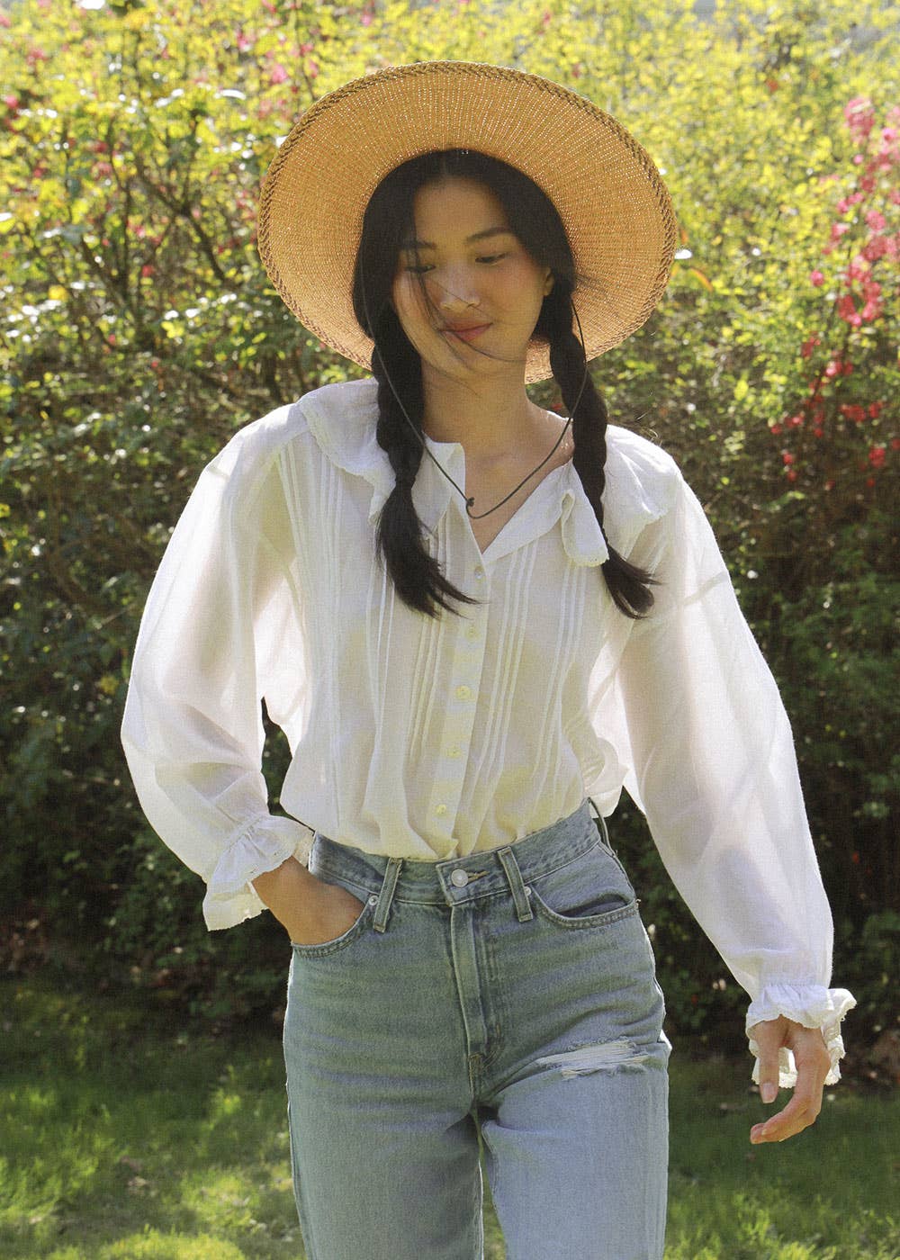 Antique Inspired White Puff Sleeve Blouse - Nesaea Blouse