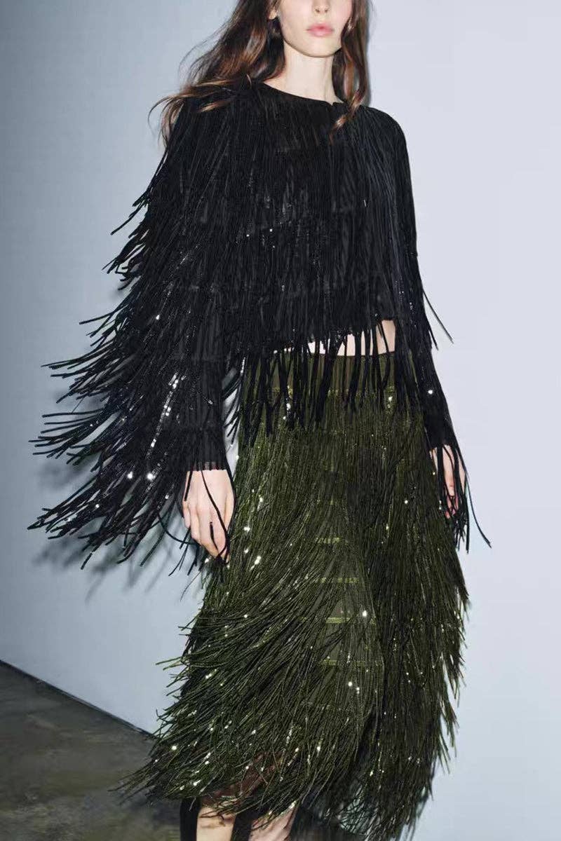 Fringe Maxi Skirt