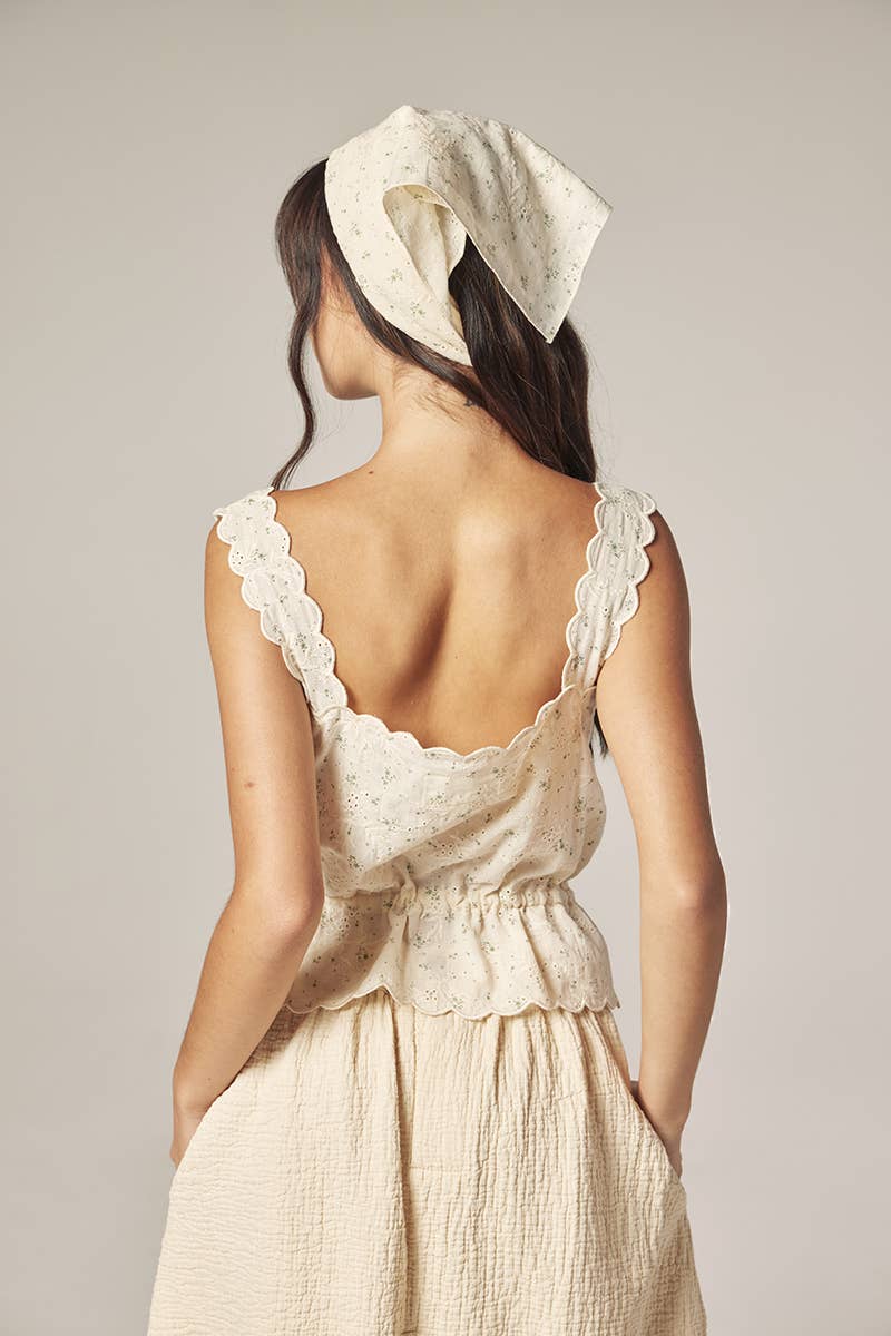 Scallop lace tie Top with Bandana