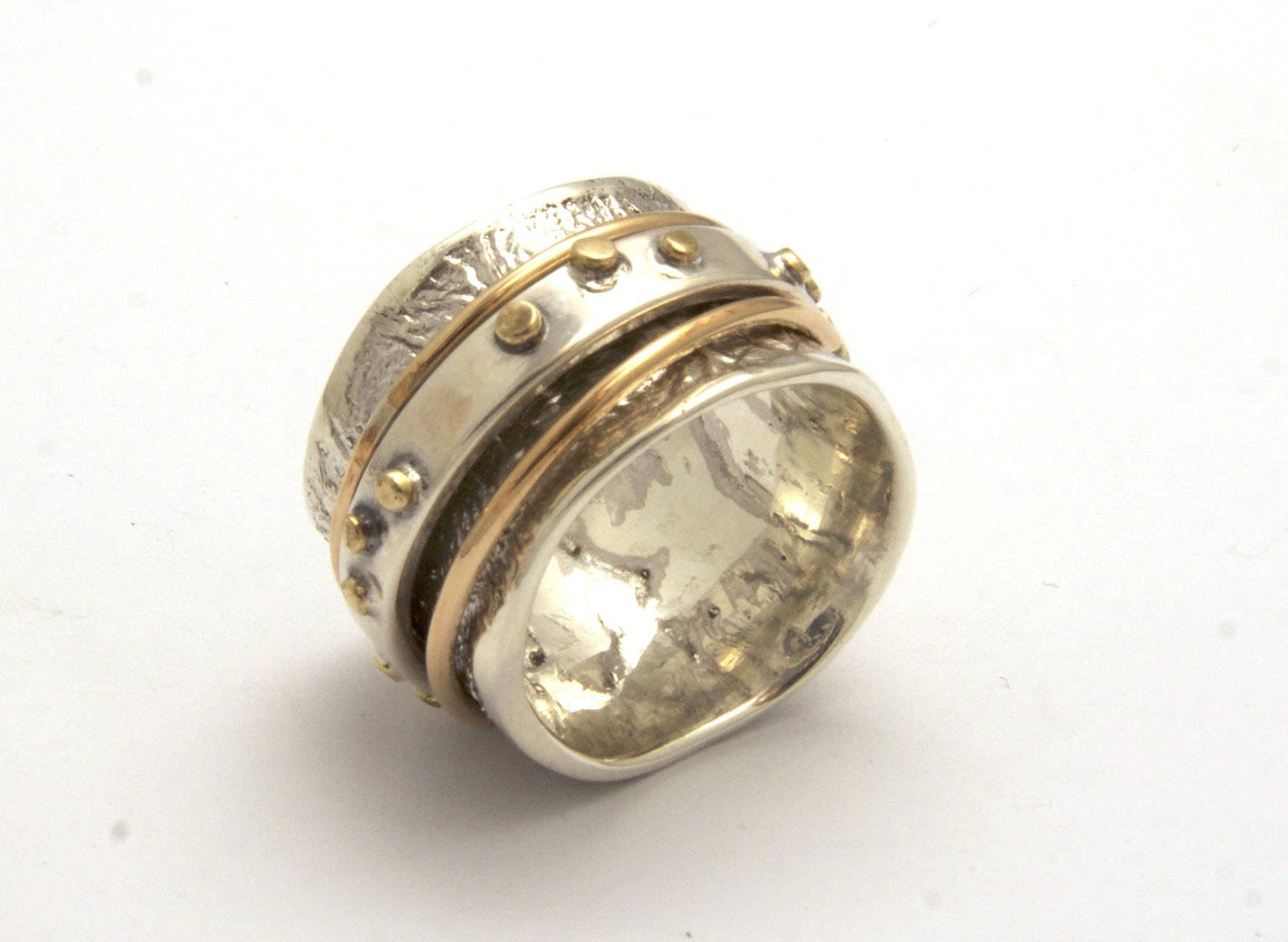 Reticulated Ring with Gold Filled Spinner and Bronze Accent