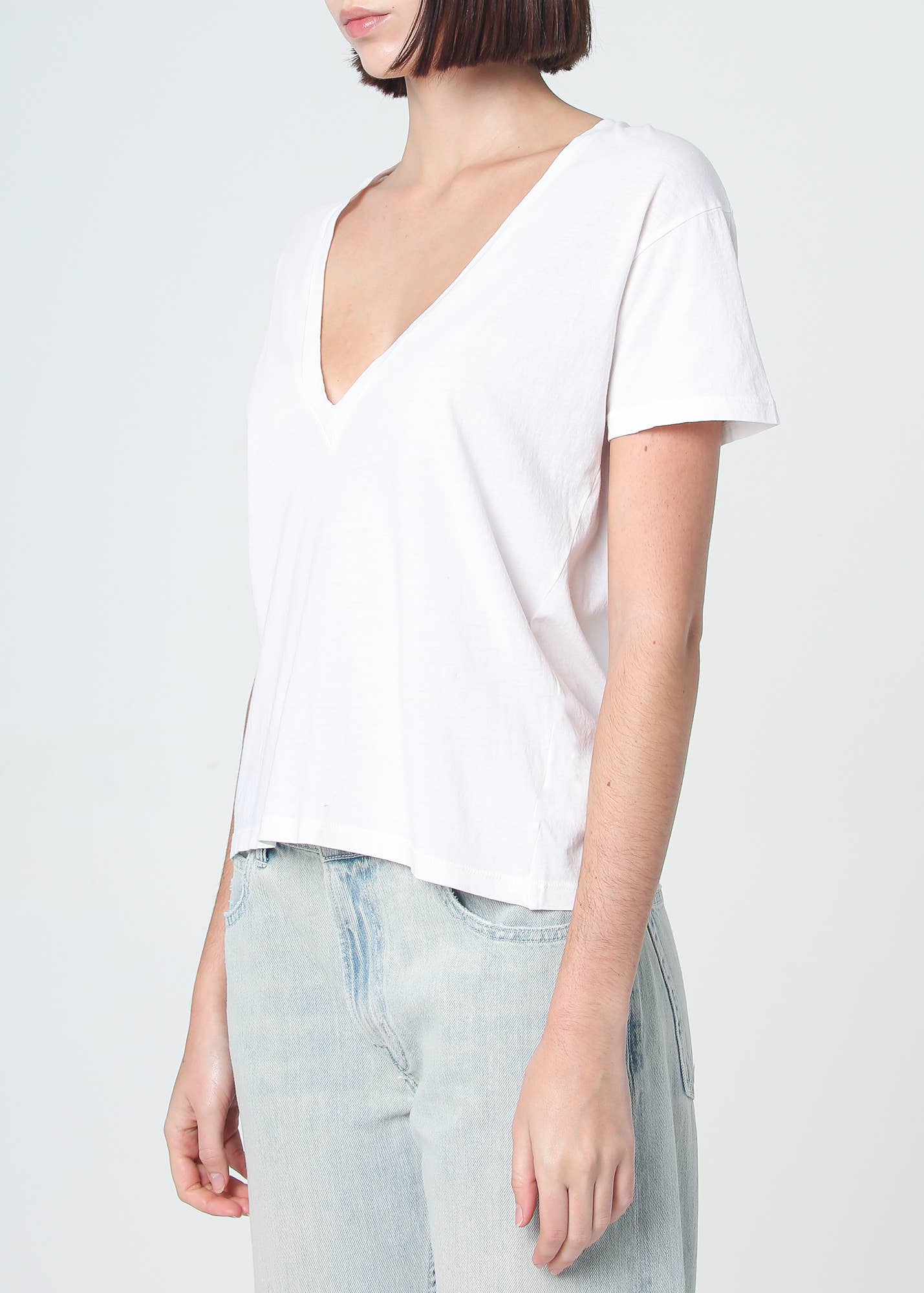 Supima Cotton Plunge V Neck Tee - Vintage White