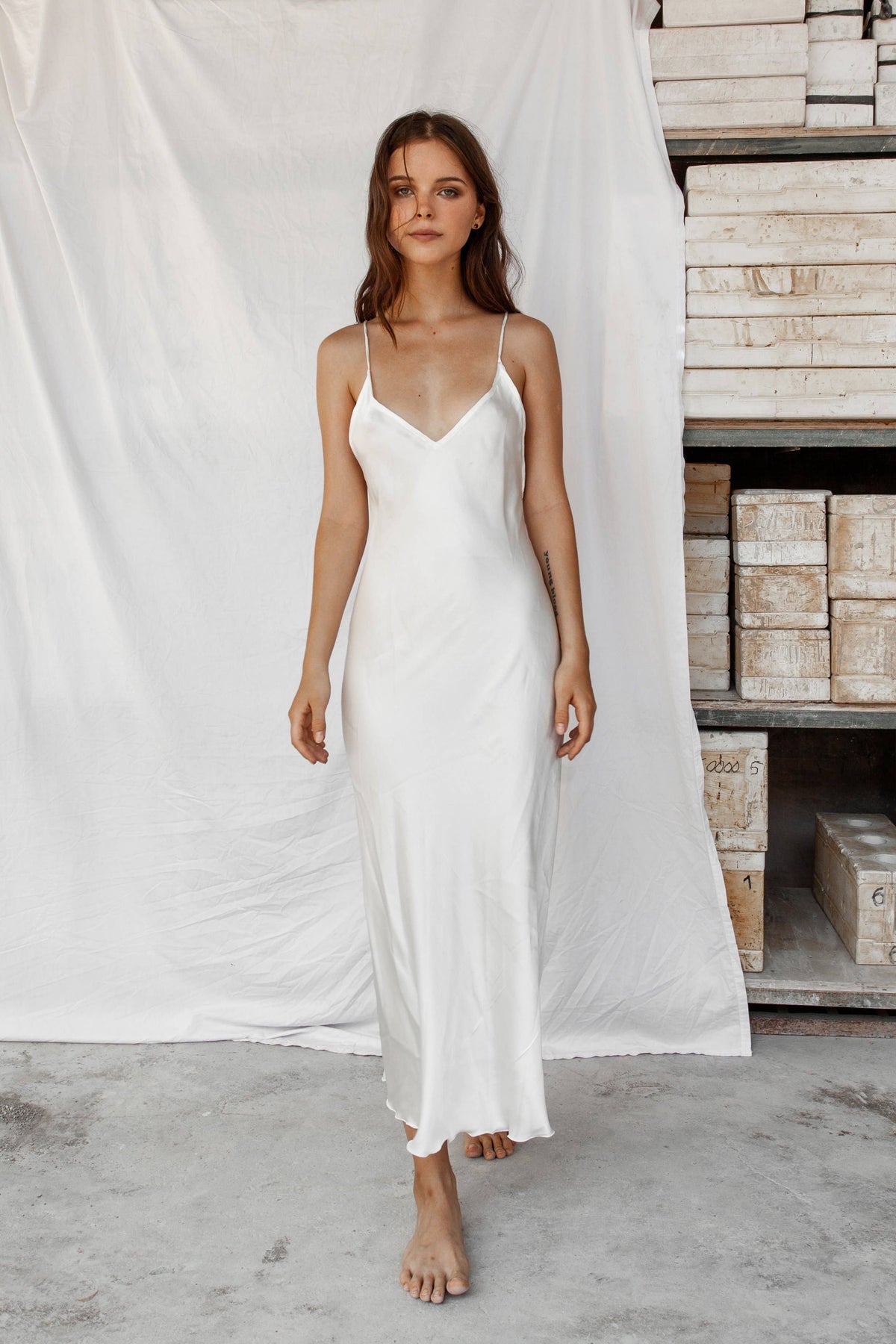 Lily White Silk Slip Dress - Peace silk, Ahimsa Organic Silk