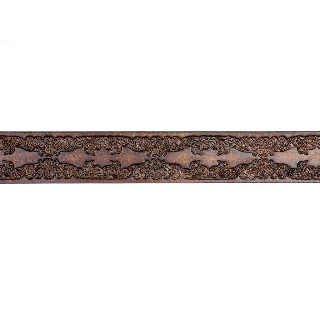 1 1/2" Full Grain Tooled  Leather Belt- Scroll Design