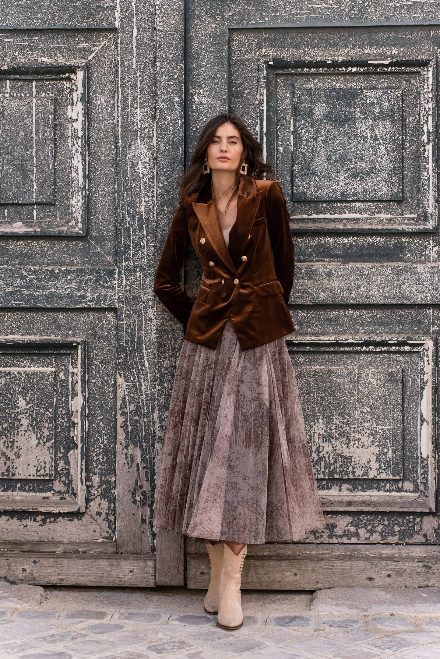 Amber skirt in toile de Jouy printed tulle - CK08202-1